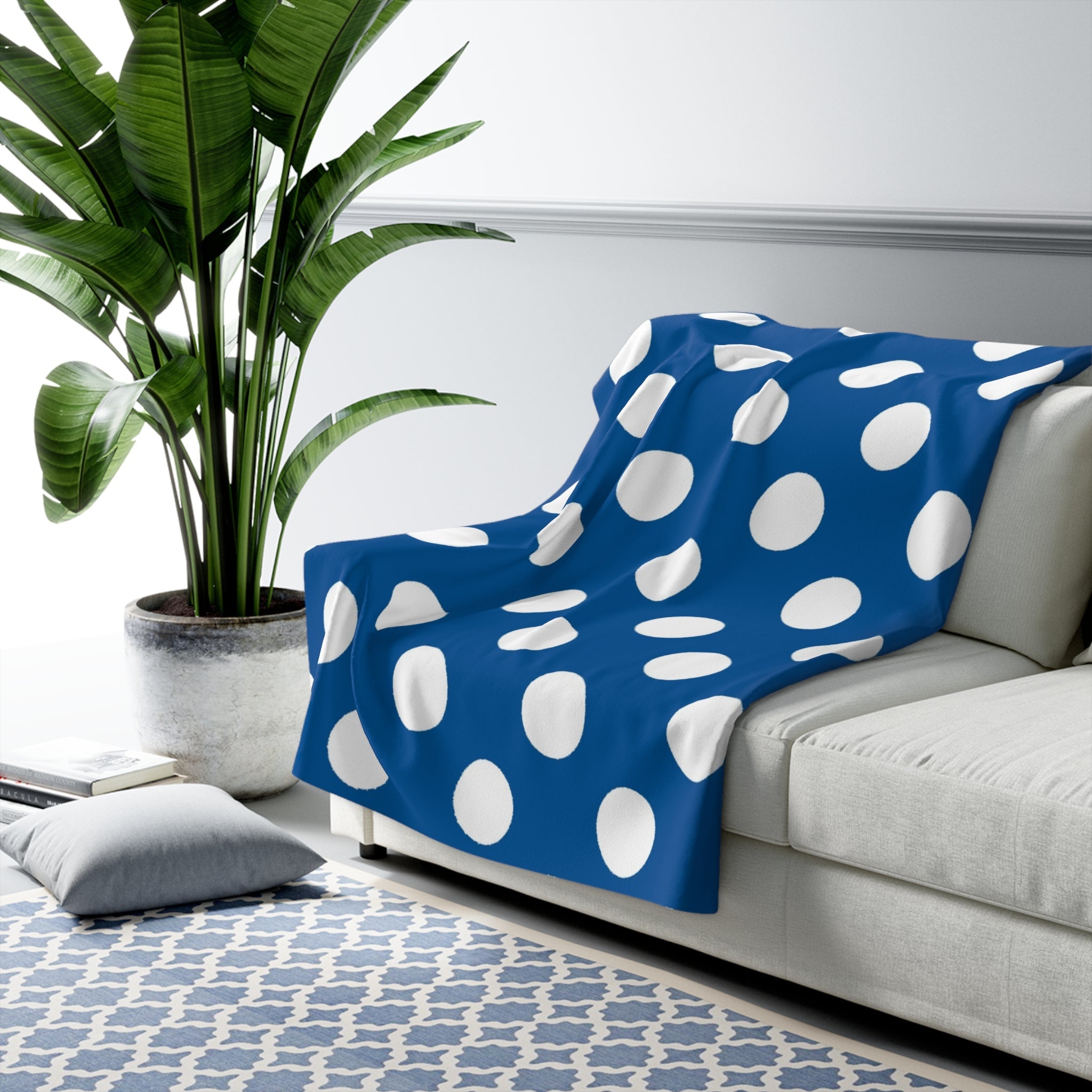 Printify Blue Polka Dot Sherpa Fleece Blanket 2025
