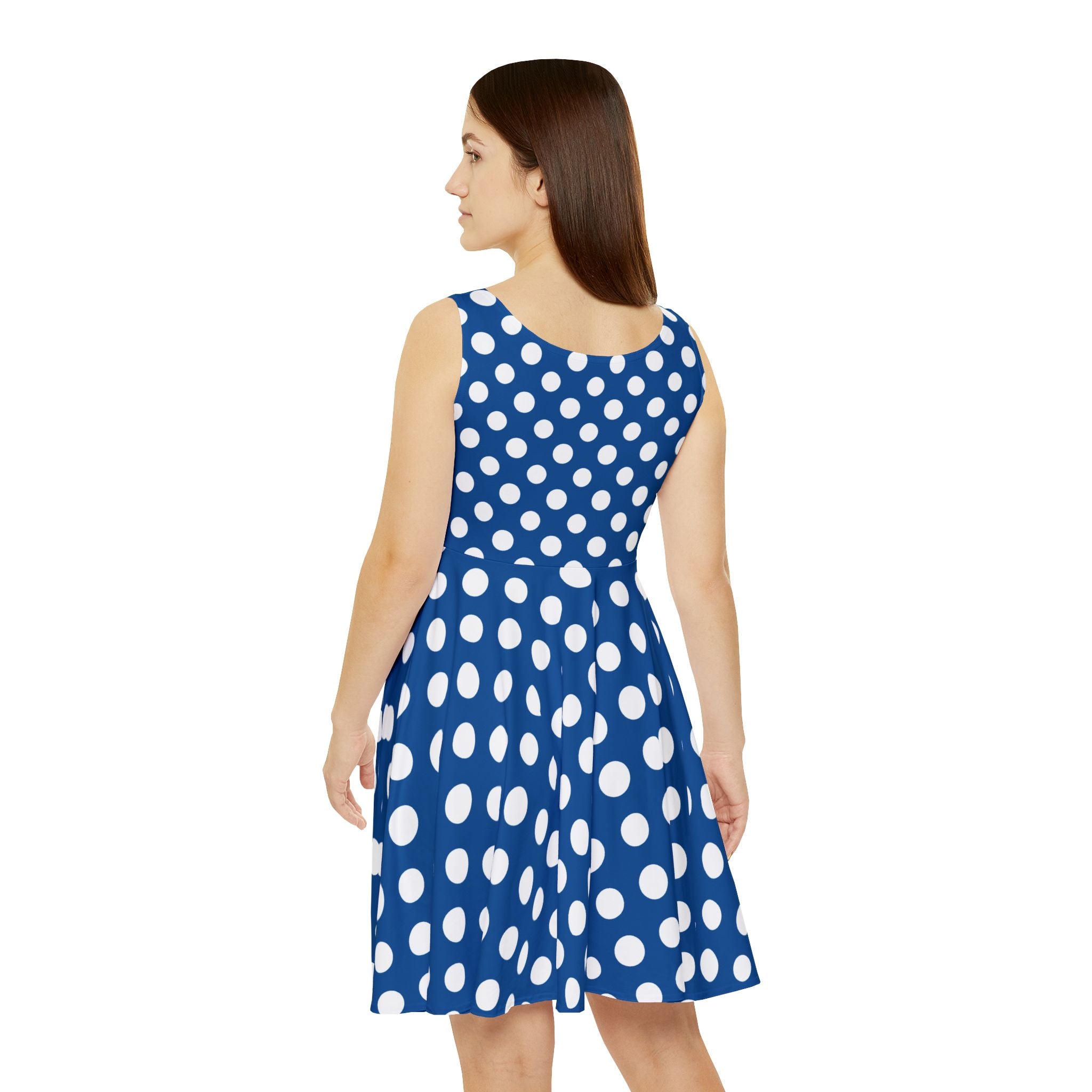 Blue Polka Dot Sleeveless Skater Dress, Artsulli - Art is Long, Life is Short, All Over Prints, , , , , , , 