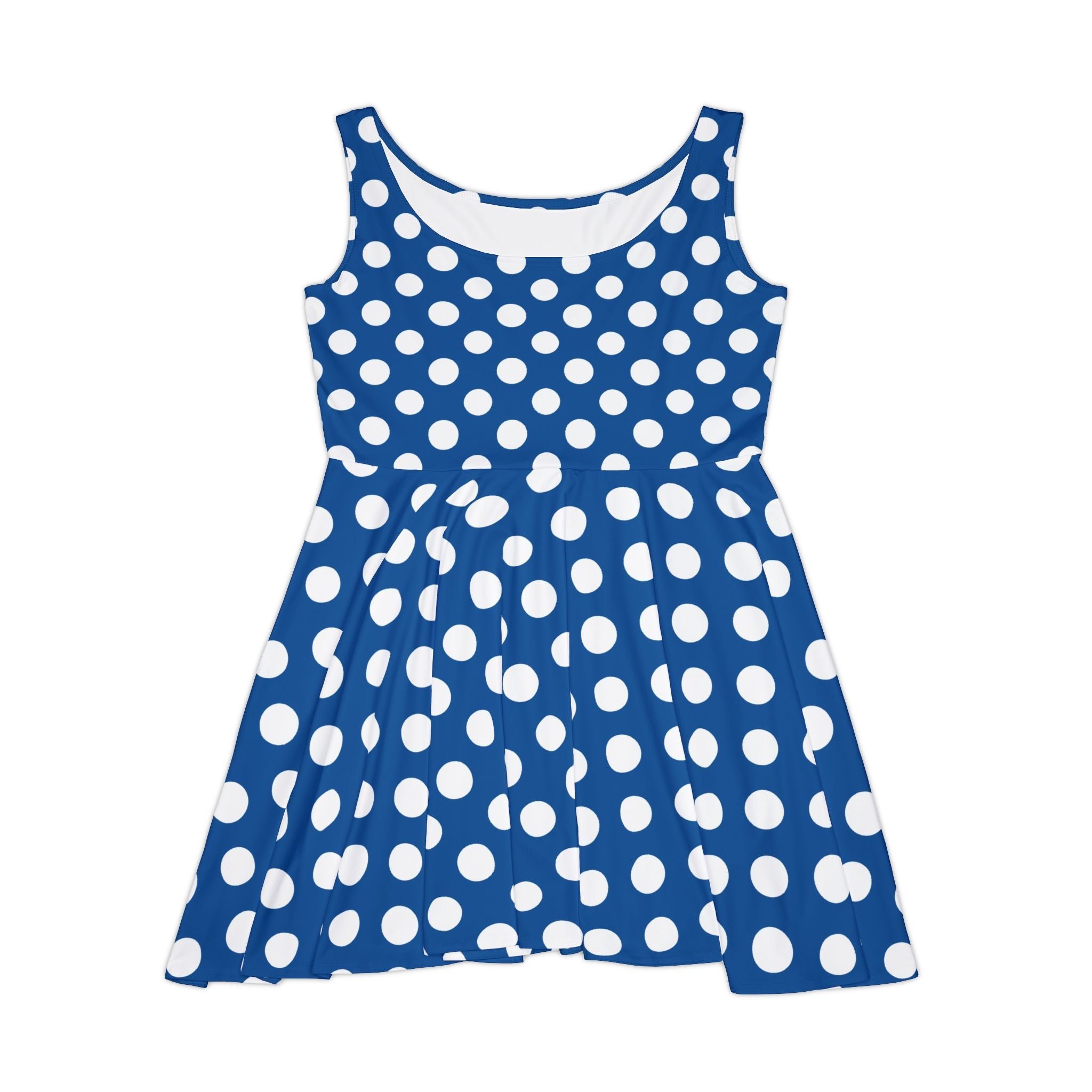 Blue Polka Dot Sleeveless Skater Dress, Artsulli - Art is Long, Life is Short, All Over Prints, Size, XS, , , , , 25889077684881267637