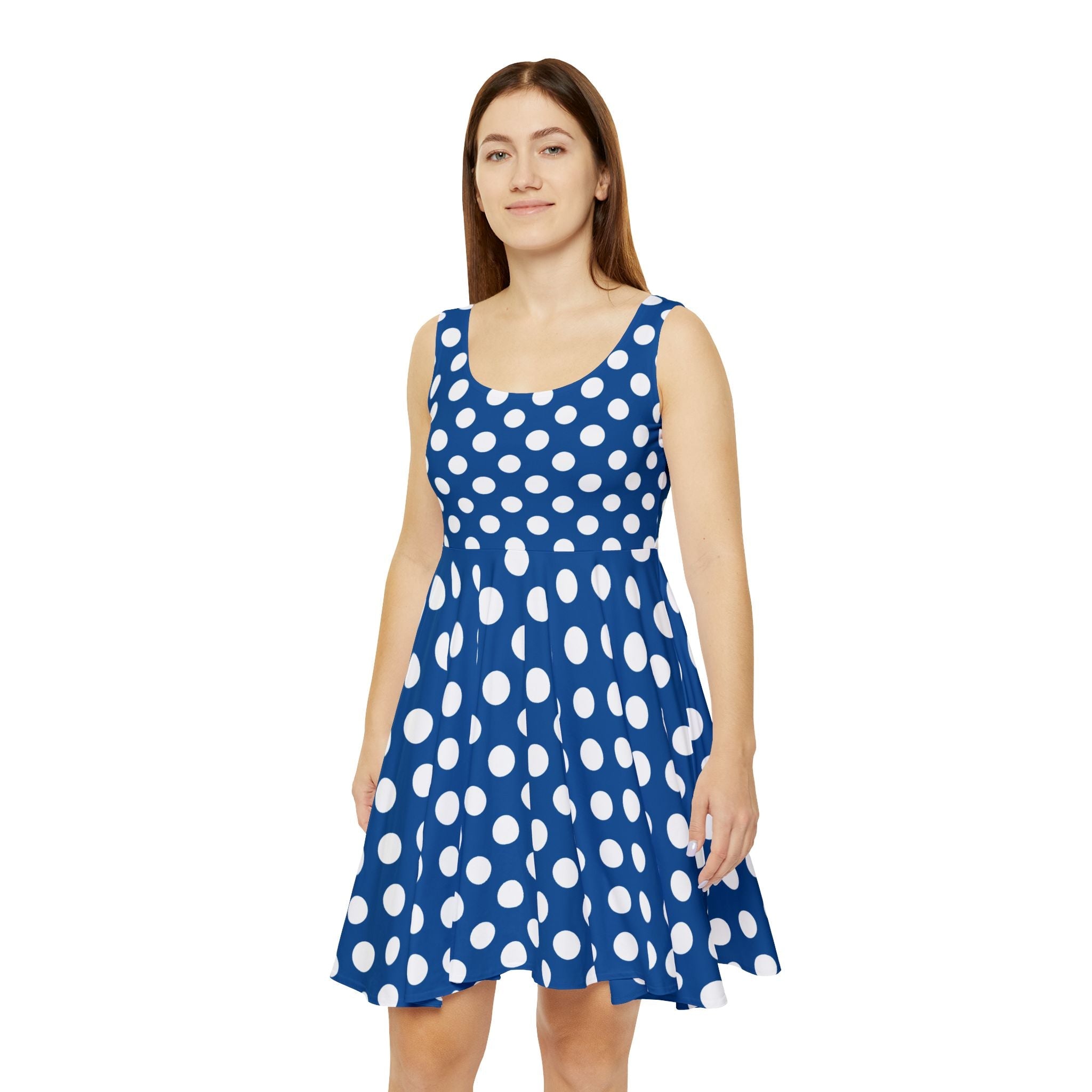 Blue Polka Dot Sleeveless Skater Dress, Artsulli - Art is Long, Life is Short, All Over Prints, , , , , , , 