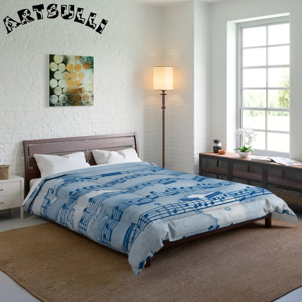 Blue Sheet Music Throw Blanket, Artsulli - Art is Long, Life is Short, Home Decor, , , , , , , 