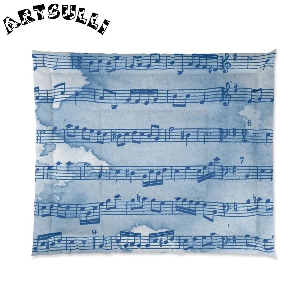 Blue Sheet Music Throw Blanket, Artsulli - Art is Long, Life is Short, Home Decor, Size, 104" × 88", , , , , 43957204669840303049