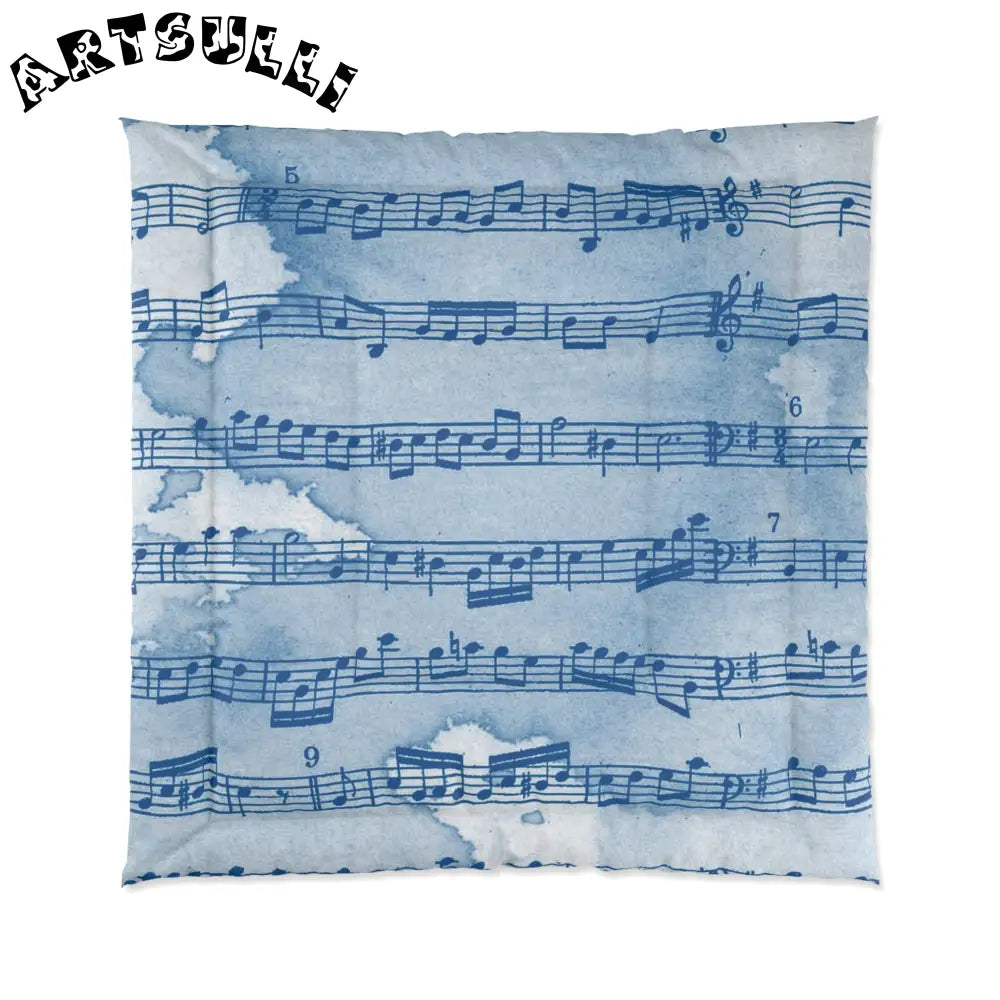 Blue Sheet Music Throw Blanket, Artsulli - Art is Long, Life is Short, Home Decor, Size, 88" × 88", , , , , 22608792716159236333