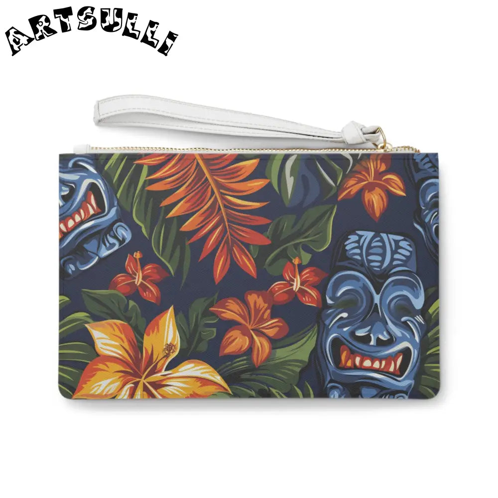 Blue Tiki Faux Leather Clutch Bag, Artsulli - Art is Long, Life is Short, Bags, , , , , , , 