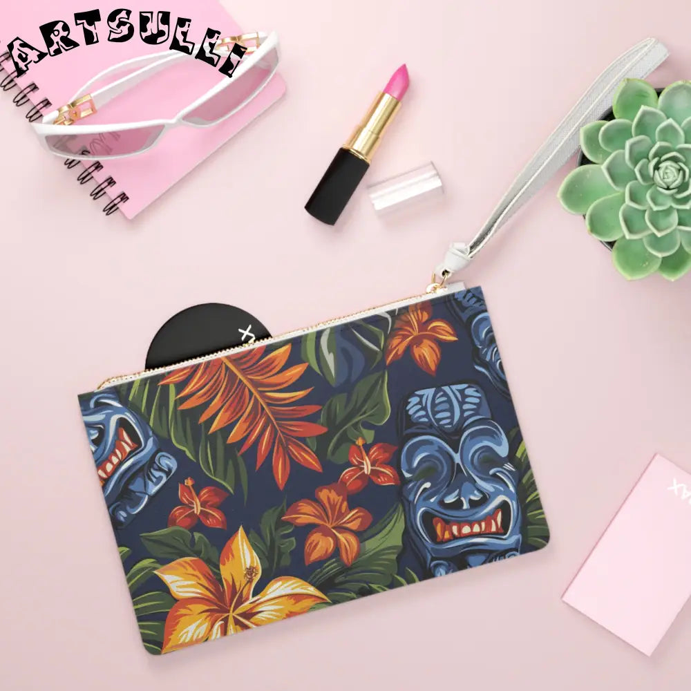 Blue Tiki Faux Leather Clutch Bag, Artsulli - Art is Long, Life is Short, Bags, , , , , , , 