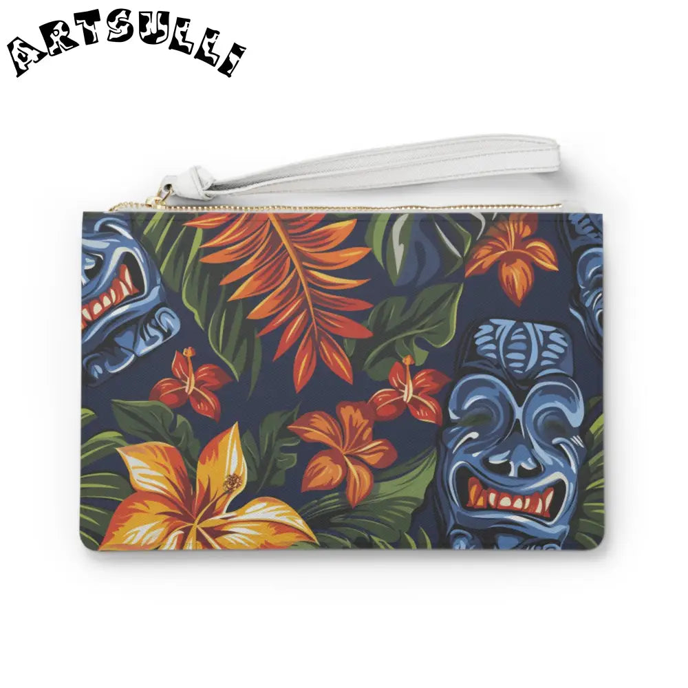Blue Tiki Faux Leather Clutch Bag, Artsulli - Art is Long, Life is Short, Bags, Size, One size, , , , , 65988244637096195330