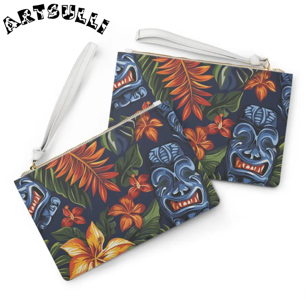 Blue Tiki Faux Leather Clutch Bag, Artsulli - Art is Long, Life is Short, Bags, , , , , , , 
