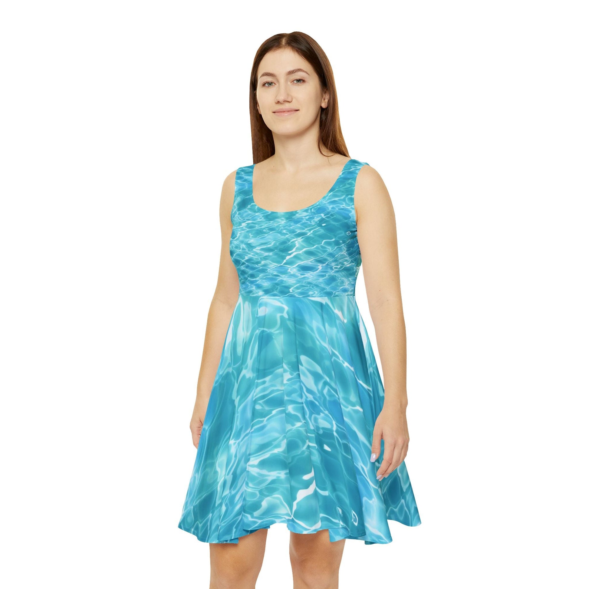 Blue Water Ripple Skater Dress, Artsulli - Art is Long, Life is Short, All Over Prints, , , , , , , 