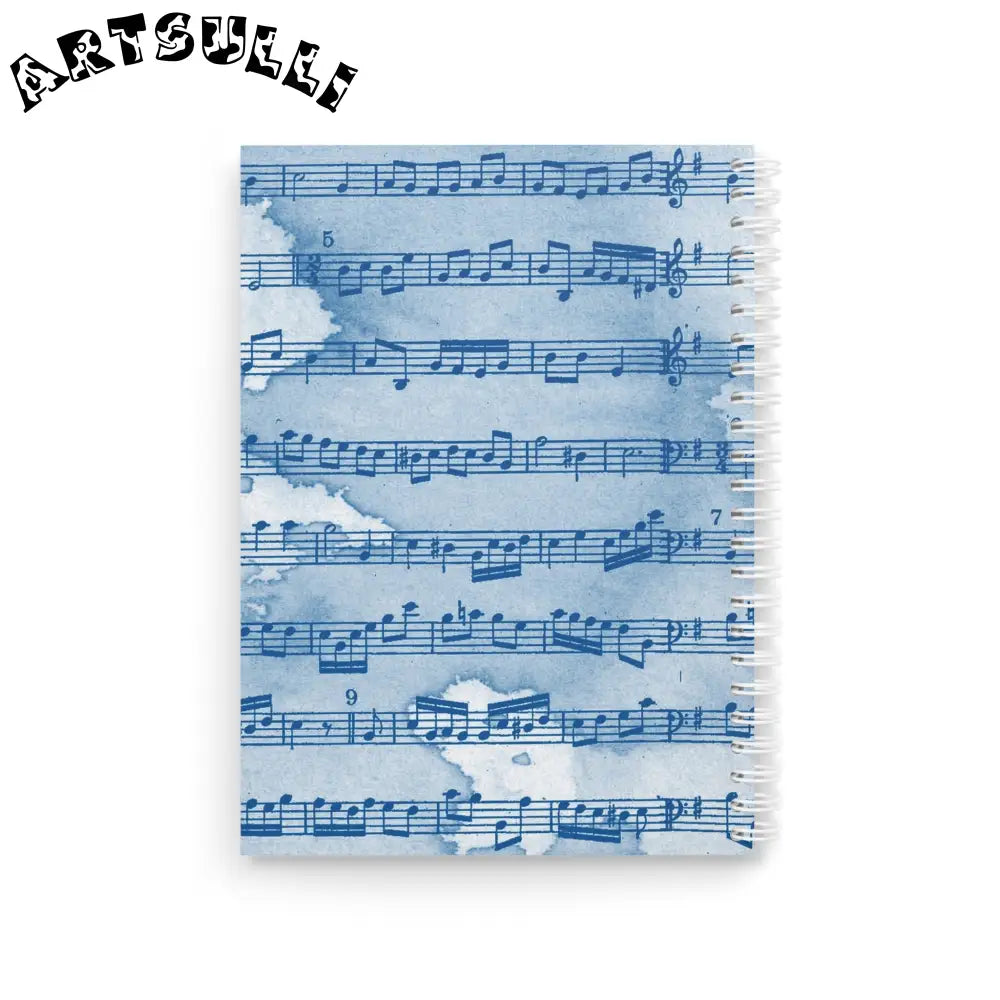 JAKKOUTTHEBXX Blue Watercolor Music Sheet Spiral Notebook 2025
