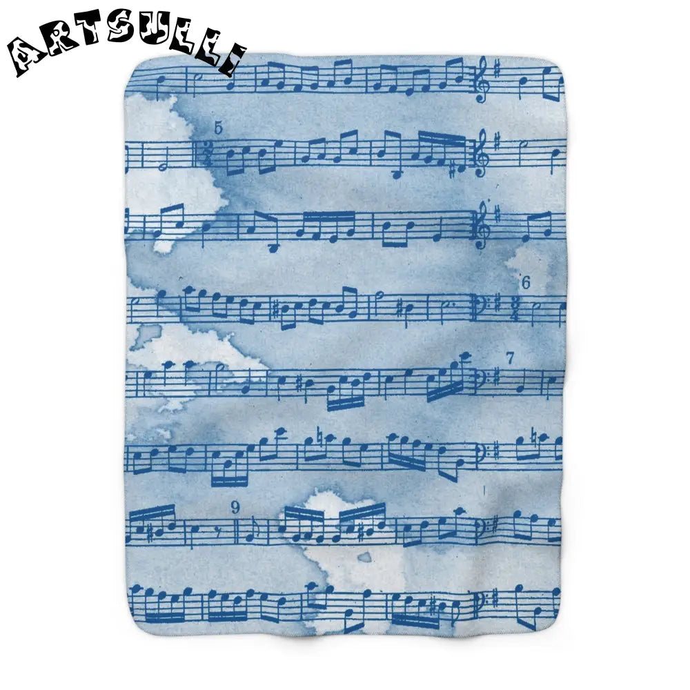 JAKKOUTTHEBXX Blue Watercolor Sheet Music Cozy Fleece Blanket 2025