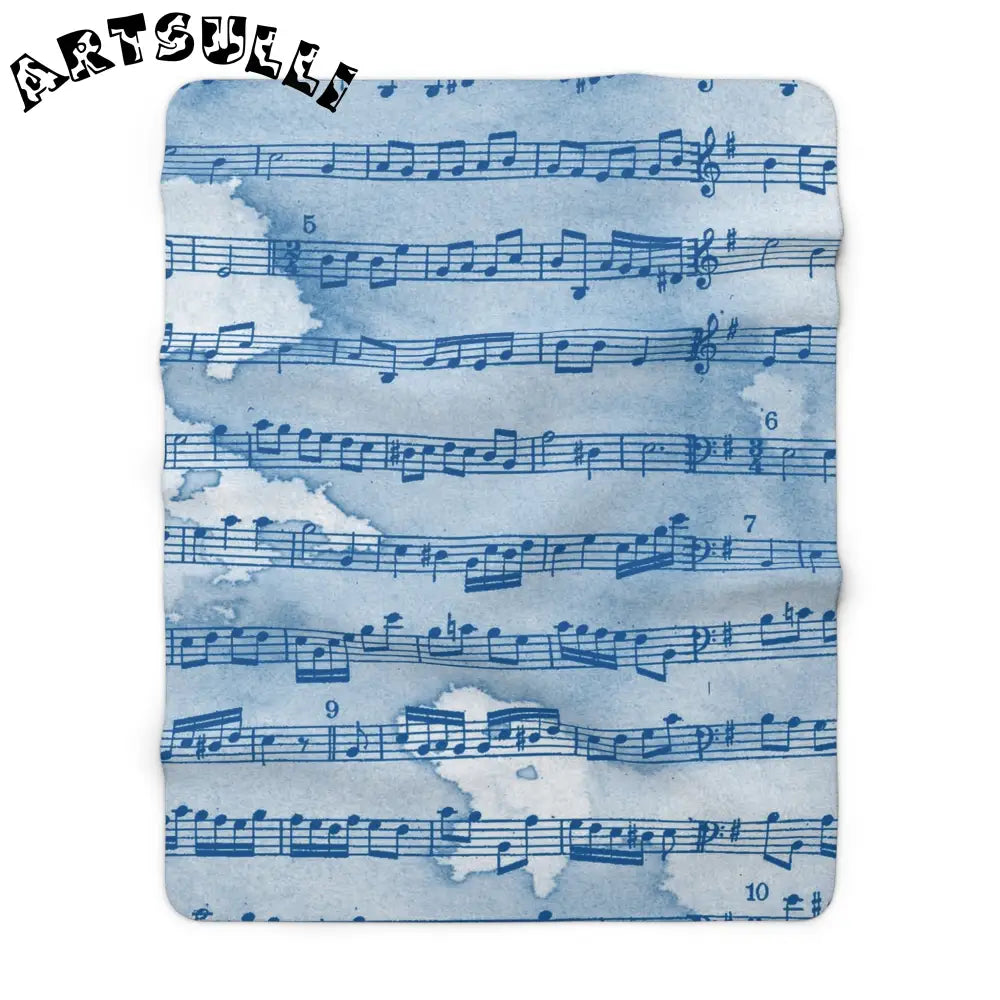 Blue Watercolor Sheet Music Cozy Fleece Blanket, Artsulli - Art is Long, Life is Short, Home Decor, Size, 60" × 80", , , , , 29220548560207500127