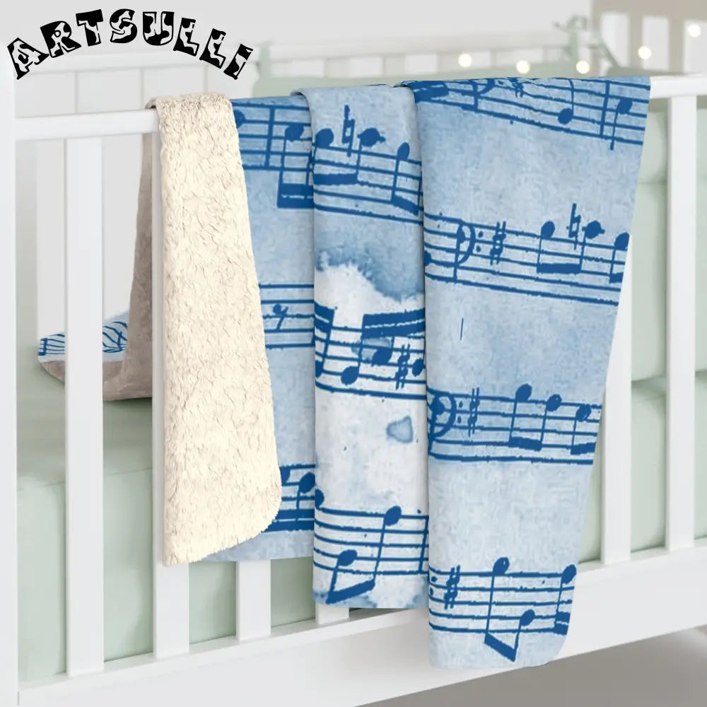 Blue Watercolor Sheet Music Cozy Fleece Blanket, Artsulli - Art is Long, Life is Short, Home Decor, , , , , , , 
