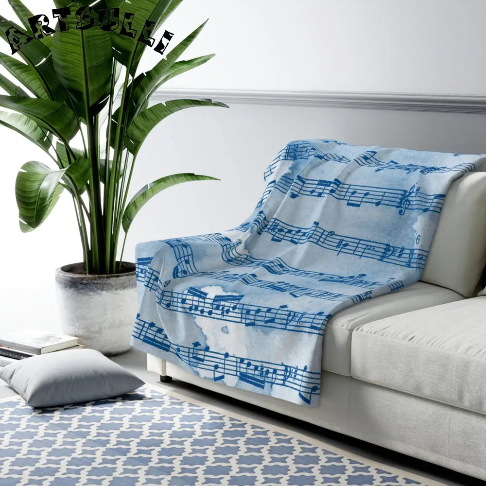 Blue Watercolor Sheet Music Cozy Fleece Blanket, Artsulli - Art is Long, Life is Short, Home Decor, , , , , , , 