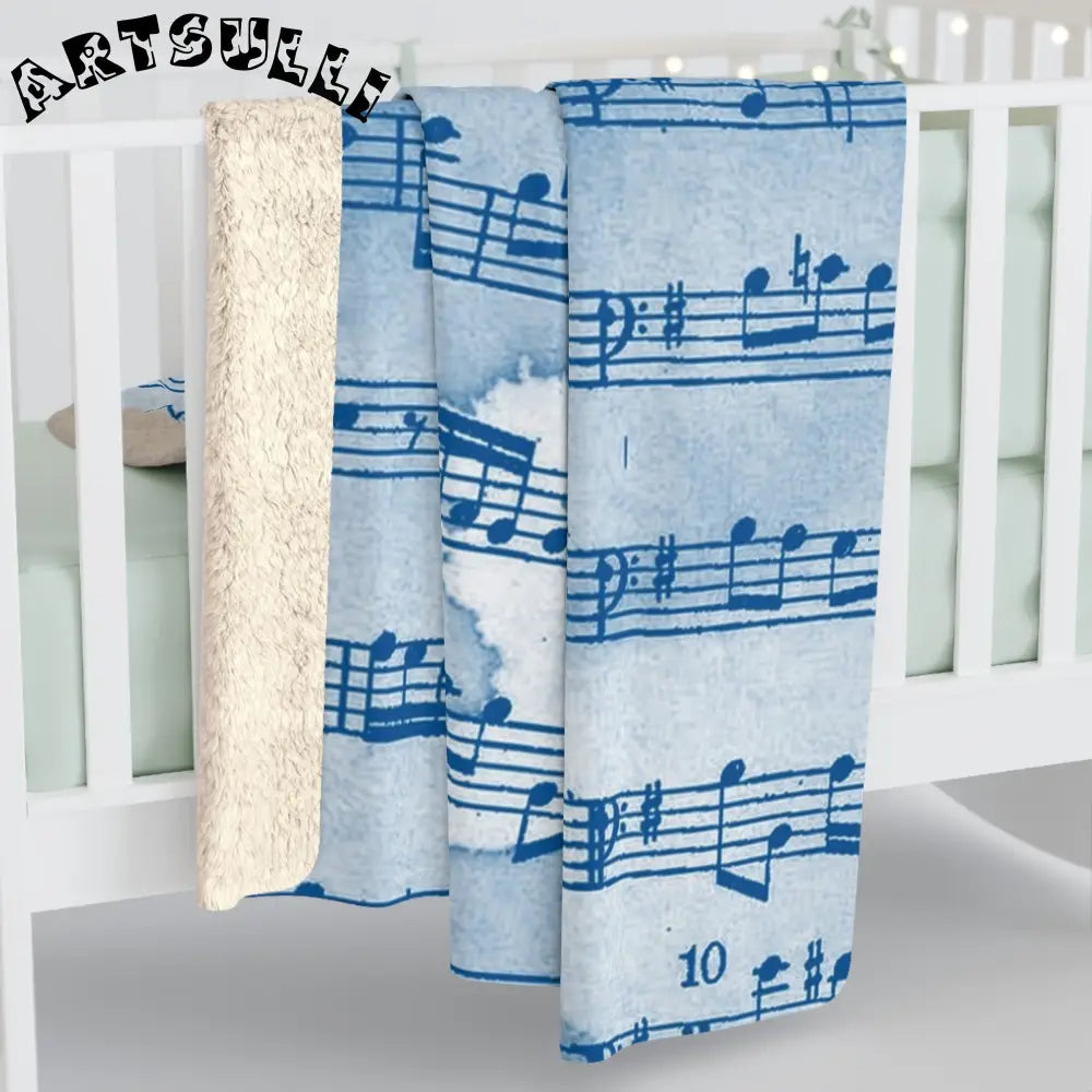 Blue Watercolor Sheet Music Cozy Fleece Blanket, Artsulli - Art is Long, Life is Short, Home Decor, , , , , , , 