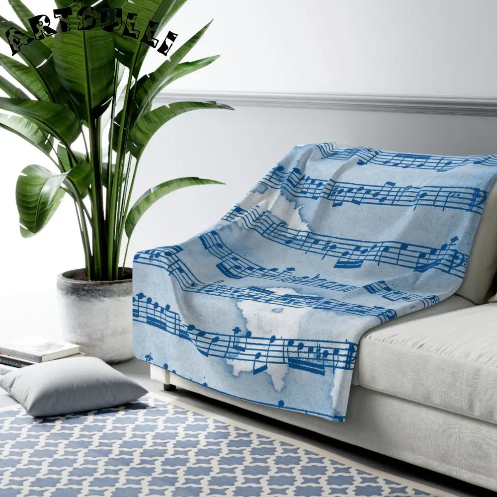 Blue Watercolor Sheet Music Cozy Fleece Blanket, Artsulli - Art is Long, Life is Short, Home Decor, , , , , , , 