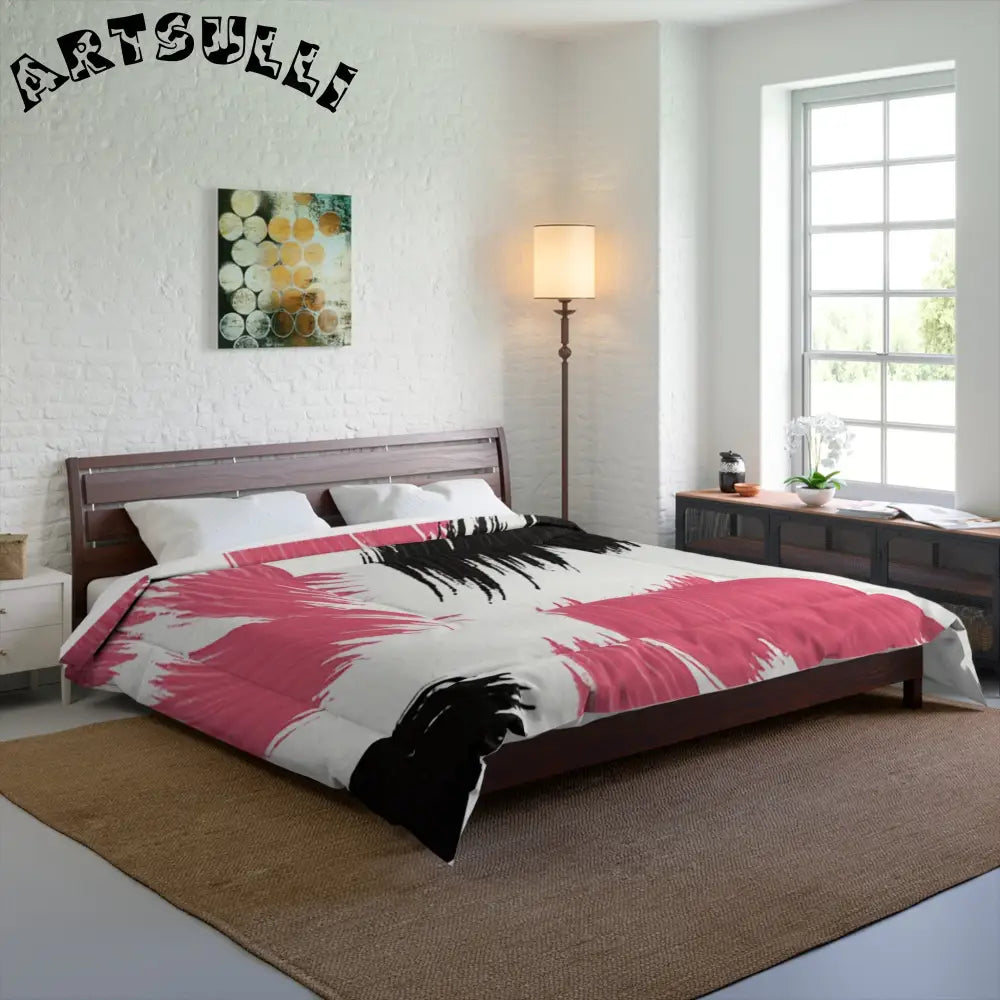 Bold Pink and Black Brushstroke Comforter, Artsulli - Art is Long, Life is Short, Home Decor, , , , , , , 
