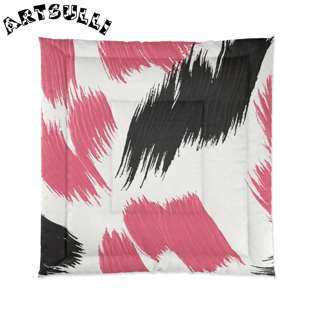 Bold Pink and Black Brushstroke Comforter, Artsulli - Art is Long, Life is Short, Home Decor, Size, 88" × 88", , , , , 17419113733392700754