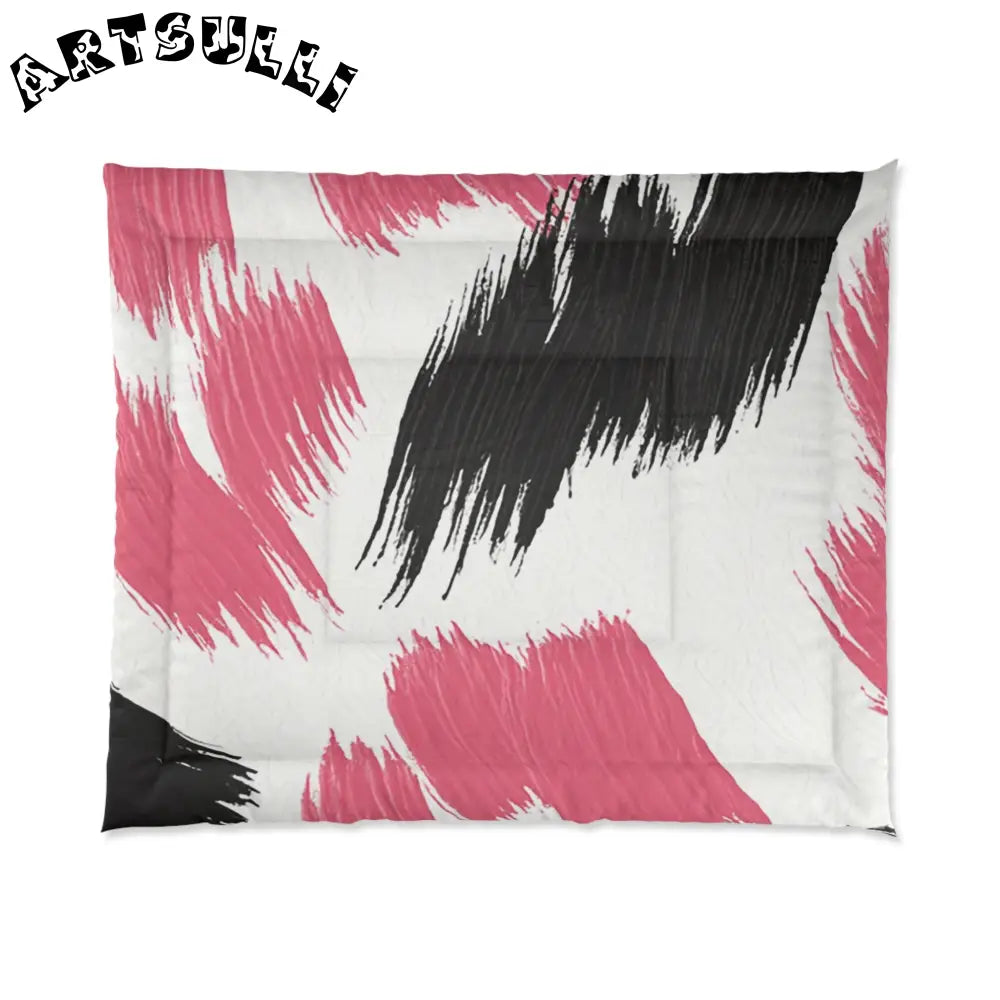 Bold Pink and Black Brushstroke Comforter, Artsulli - Art is Long, Life is Short, Home Decor, Size, 104" × 88", , , , , 22693194716831516296