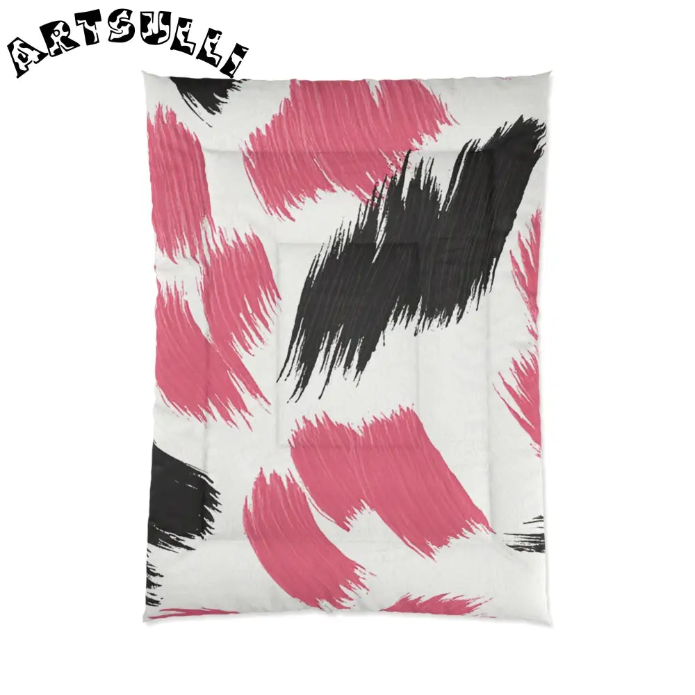 Bold Pink and Black Brushstroke Comforter, Artsulli - Art is Long, Life is Short, Home Decor, Size, 68" × 92", , , , , 46365524484918518621