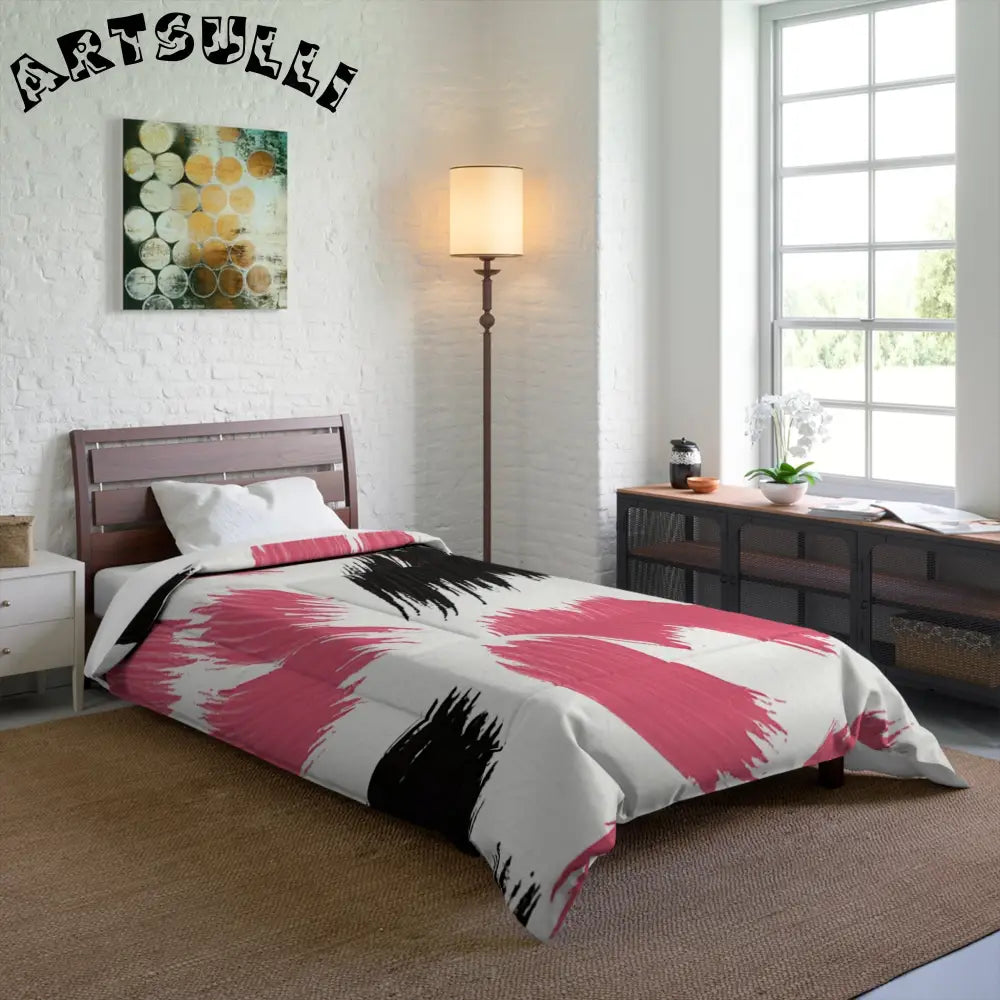 Bold Pink and Black Brushstroke Comforter, Artsulli - Art is Long, Life is Short, Home Decor, , , , , , , 
