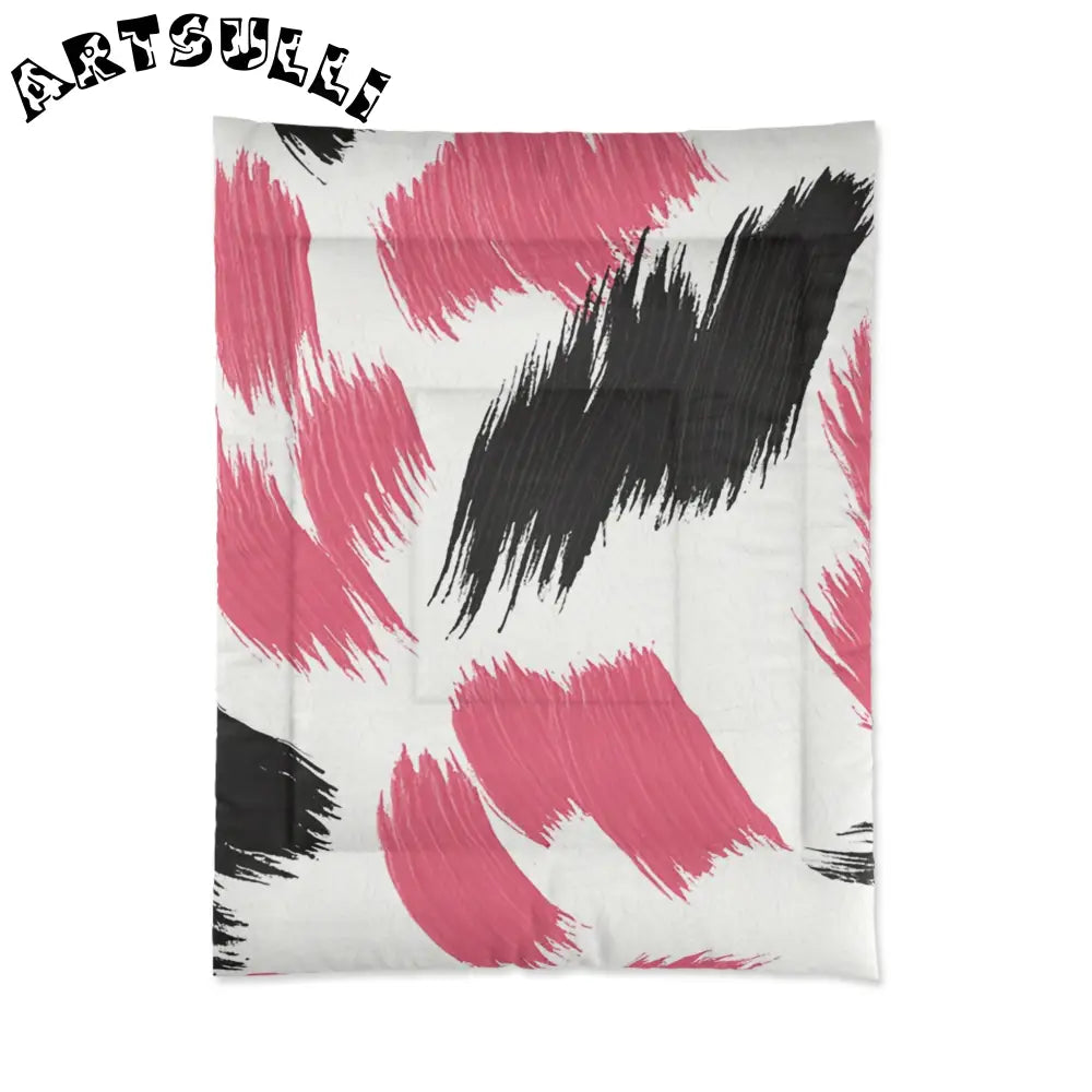 Bold Pink and Black Brushstroke Comforter, Artsulli - Art is Long, Life is Short, Home Decor, Size, 68" × 88", , , , , 10645803127787534678