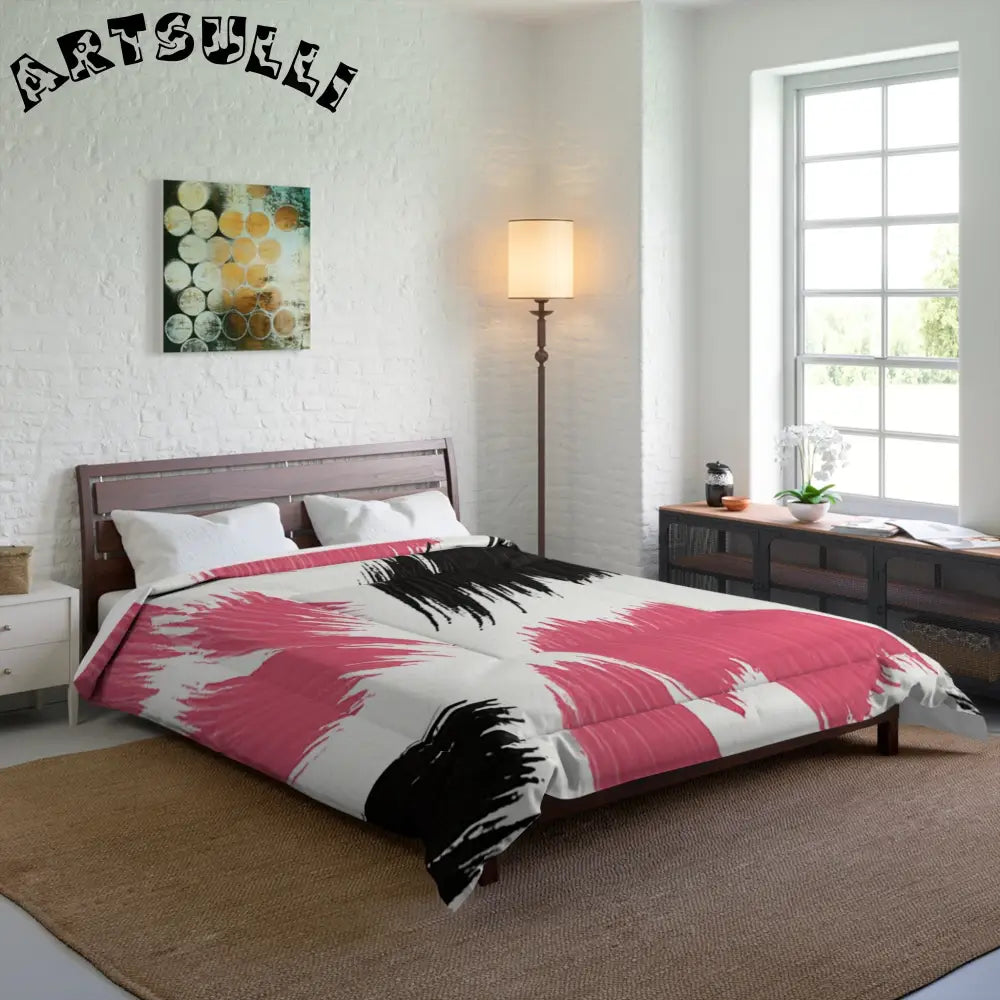 Bold Pink and Black Brushstroke Comforter, Artsulli - Art is Long, Life is Short, Home Decor, , , , , , , 