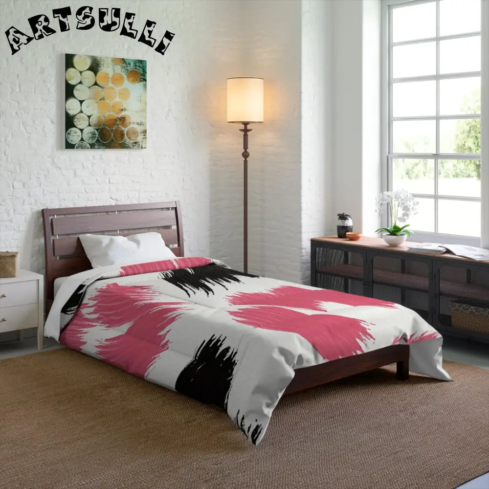 Bold Pink and Black Brushstroke Comforter, Artsulli - Art is Long, Life is Short, Home Decor, , , , , , , 