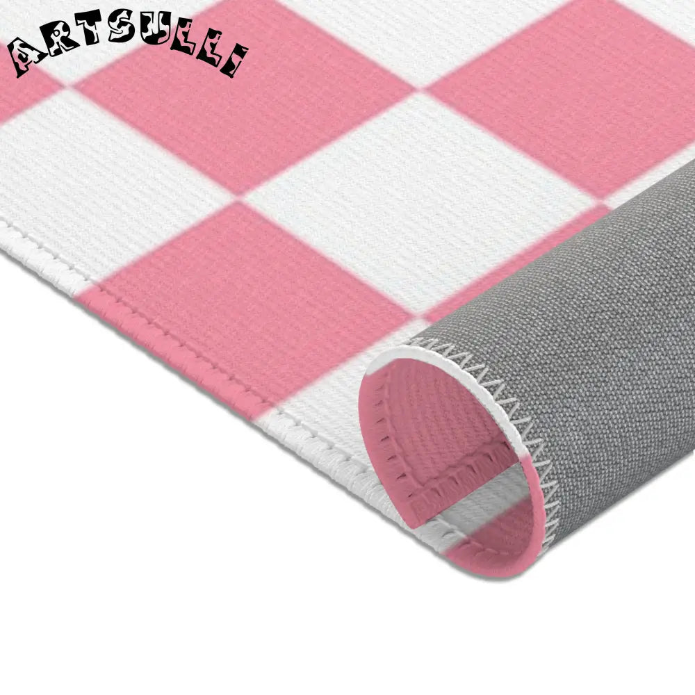JAKKOUTTHEBXX Pink and White Checkered Area Rug 2025