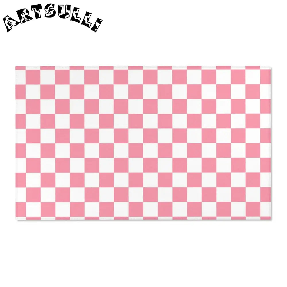 JAKKOUTTHEBXX Pink and White Checkered Area Rug 2025