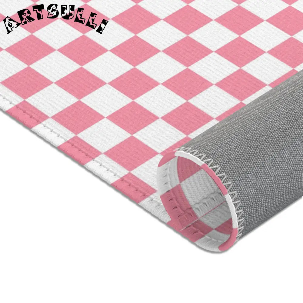JAKKOUTTHEBXX Pink and White Checkered Area Rug 2025