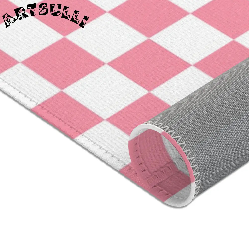 JAKKOUTTHEBXX Pink and White Checkered Area Rug 2025