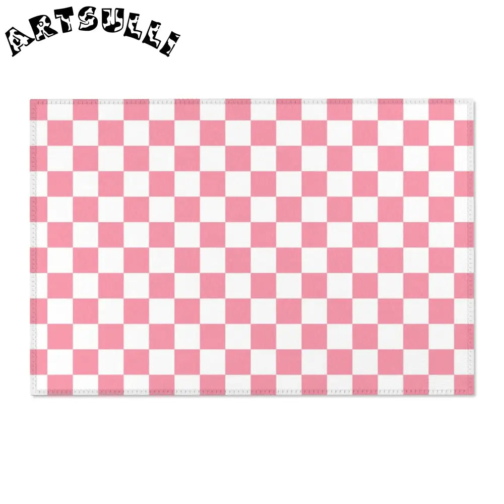 JAKKOUTTHEBXX Pink and White Checkered Area Rug 2025