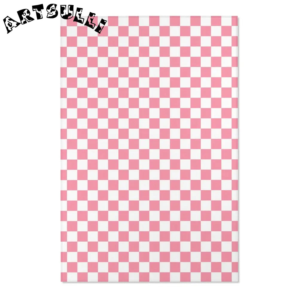 JAKKOUTTHEBXX Pink and White Checkered Area Rug 2025