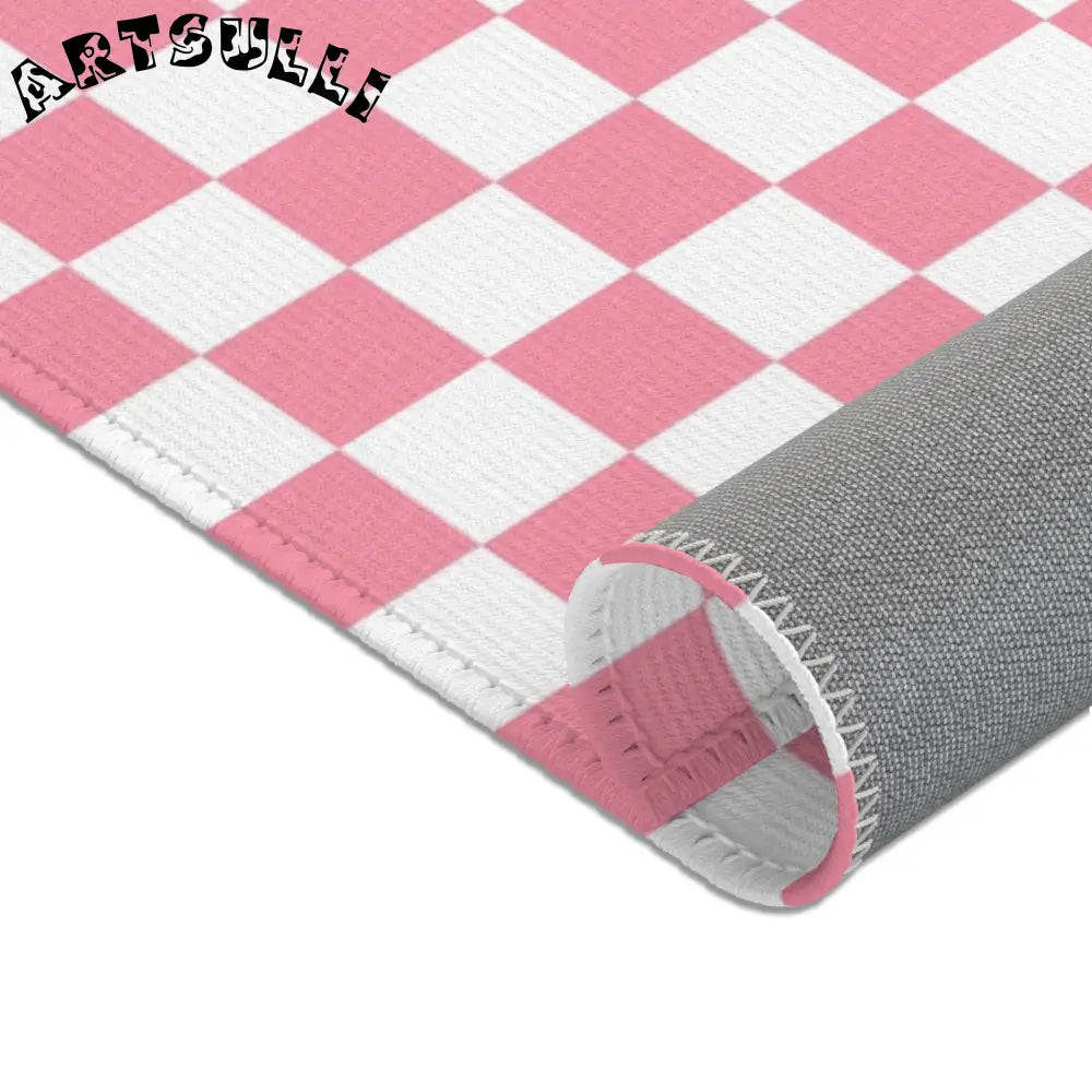 JAKKOUTTHEBXX Pink and White Checkered Area Rug 2025
