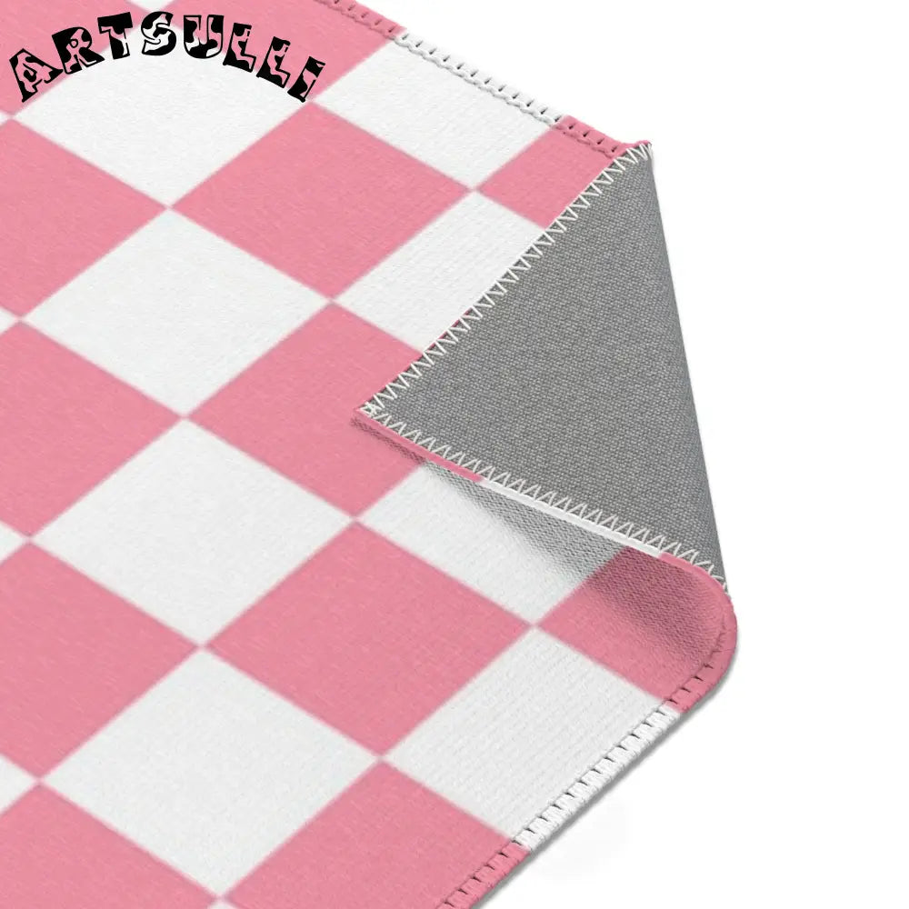 JAKKOUTTHEBXX Pink and White Checkered Area Rug 2025