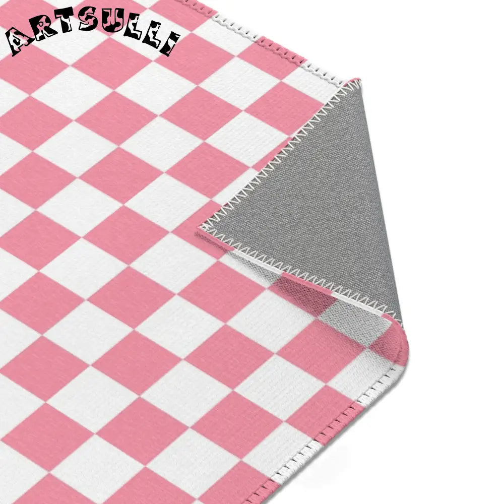 JAKKOUTTHEBXX Pink and White Checkered Area Rug 2025
