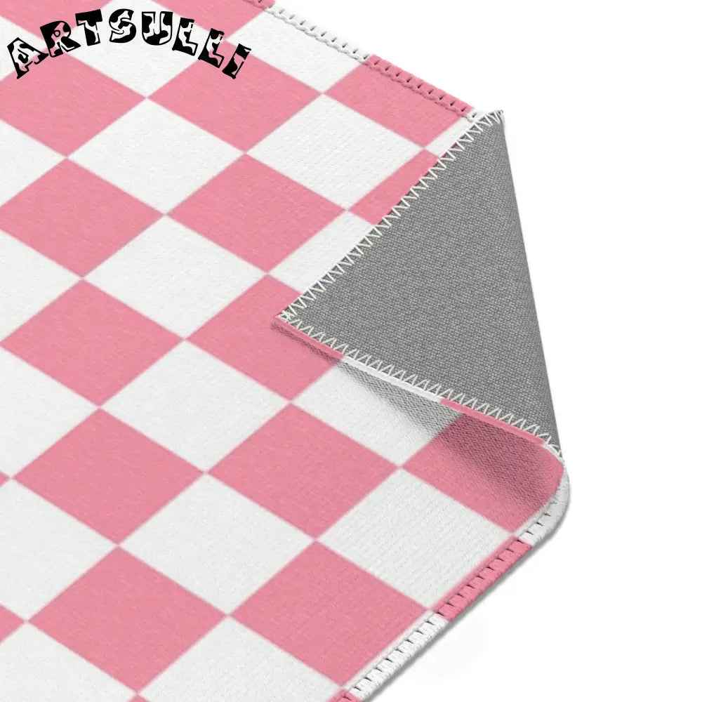 JAKKOUTTHEBXX Pink and White Checkered Area Rug 2025