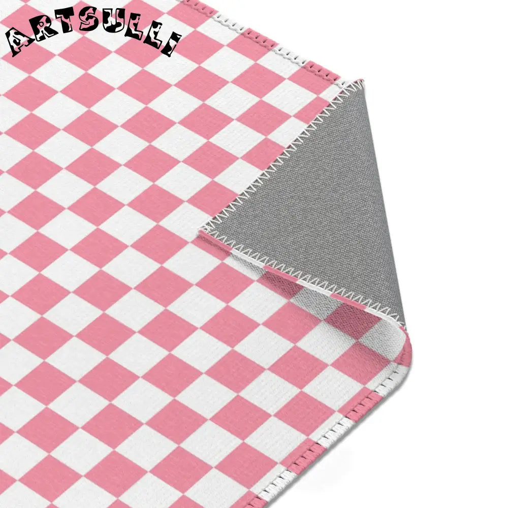 JAKKOUTTHEBXX Pink and White Checkered Area Rug 2025