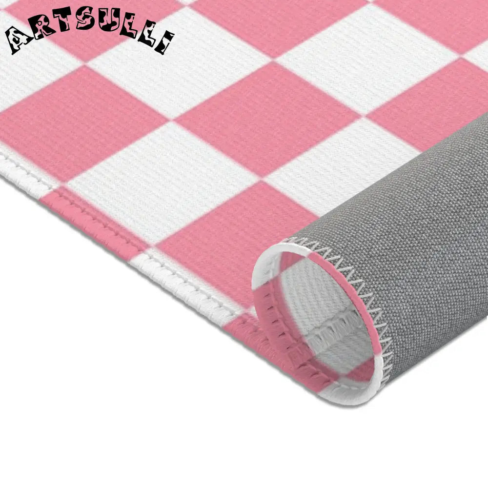 JAKKOUTTHEBXX Pink and White Checkered Area Rug 2025
