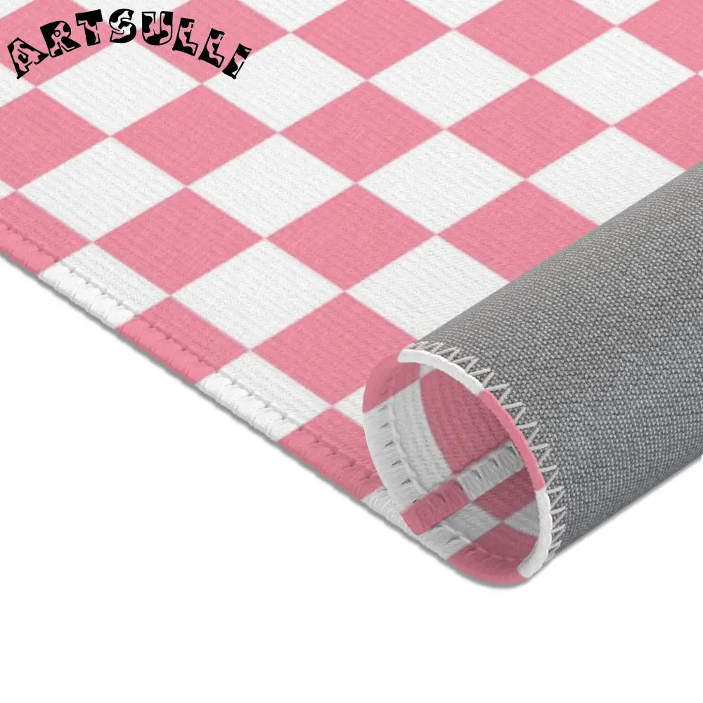 JAKKOUTTHEBXX Pink and White Checkered Area Rug 2025