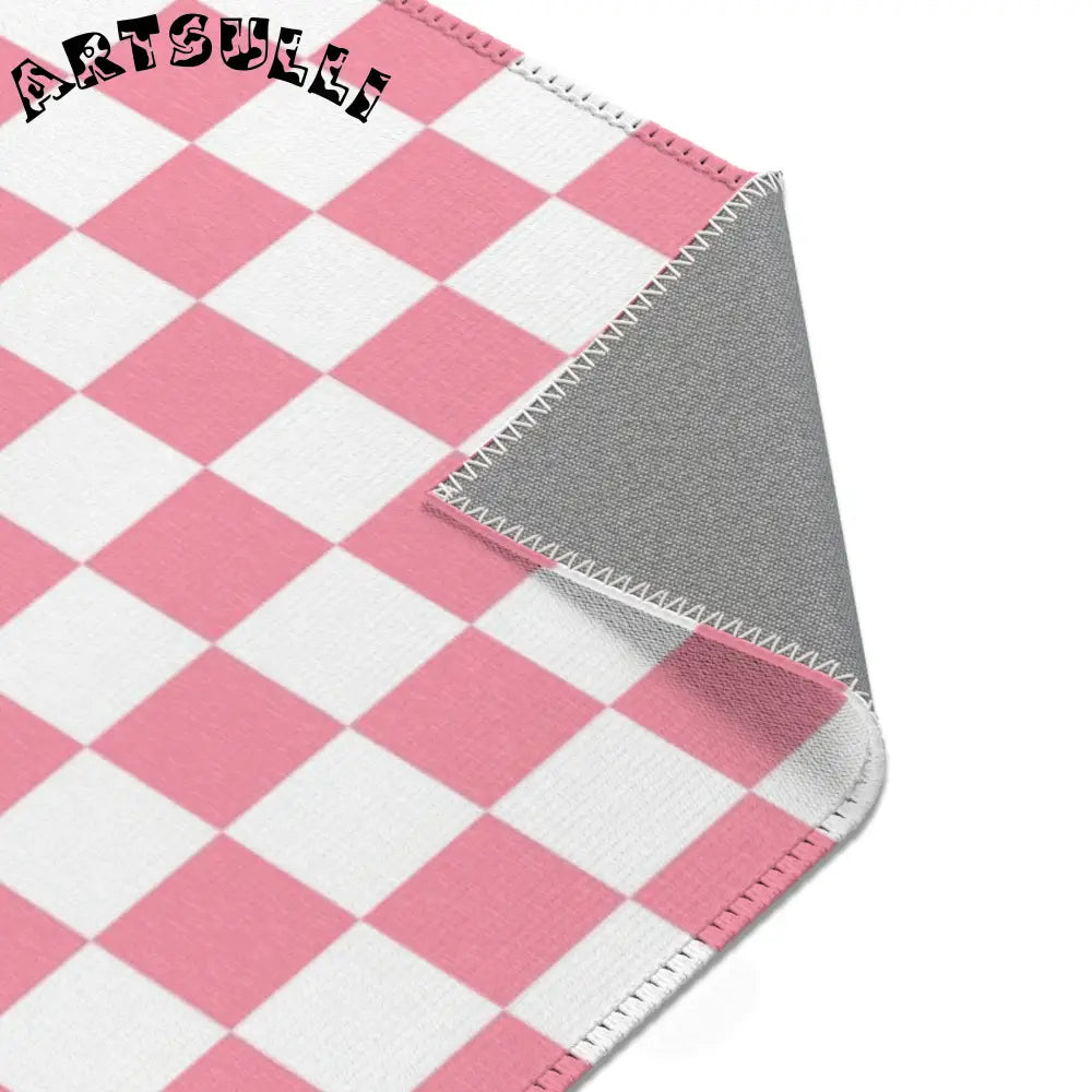 JAKKOUTTHEBXX Pink and White Checkered Area Rug 2025