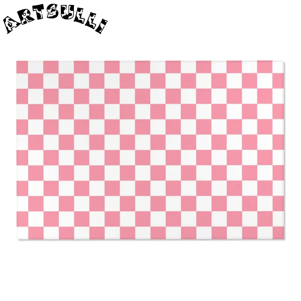 JAKKOUTTHEBXX Pink and White Checkered Area Rug 2025
