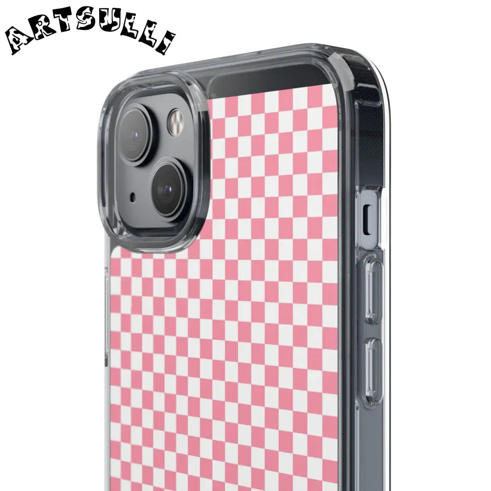 JAKKOUTTHEBXX Pink and White Checkered Clear Case for iPhone 2025