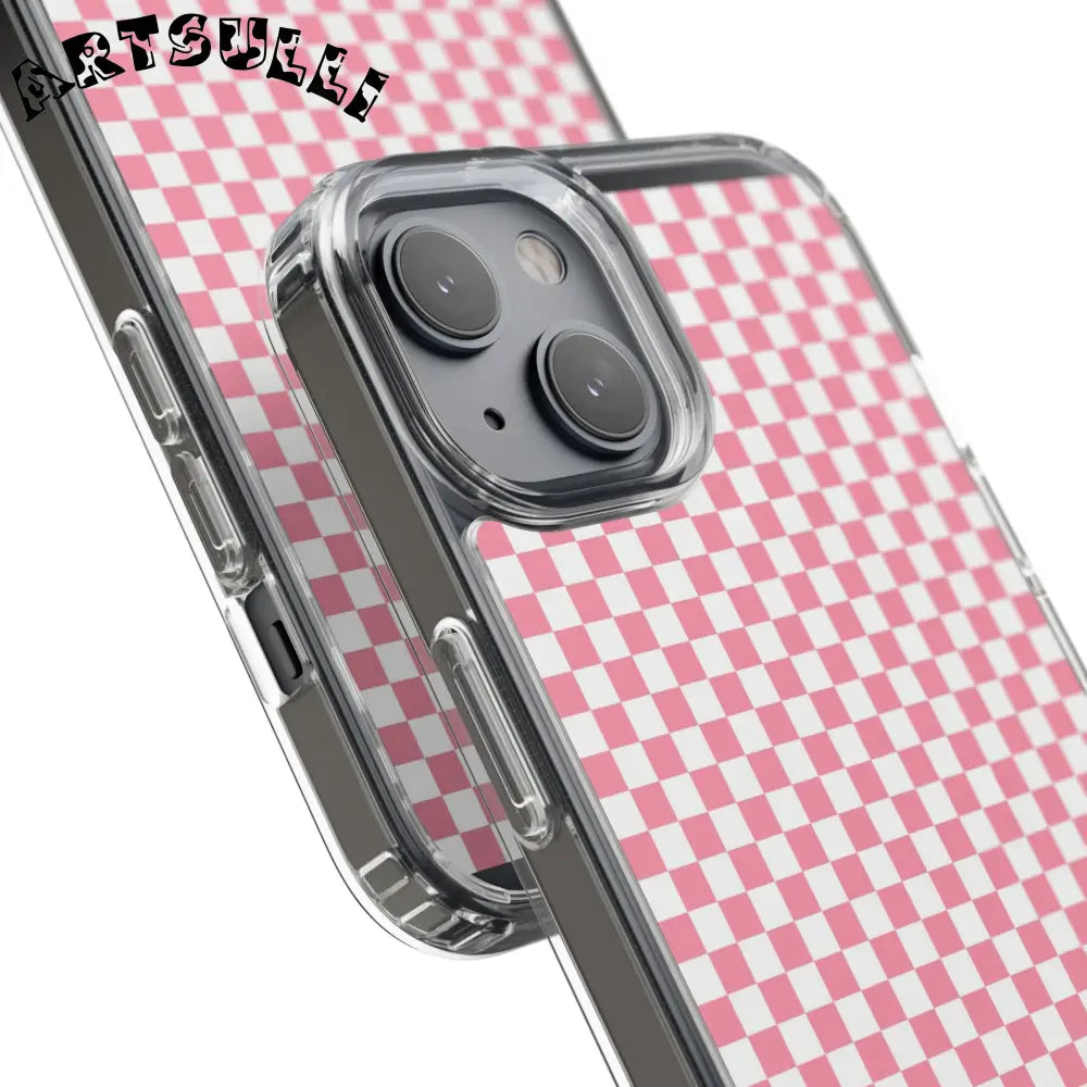 JAKKOUTTHEBXX Pink and White Checkered Clear Case for iPhone 2025