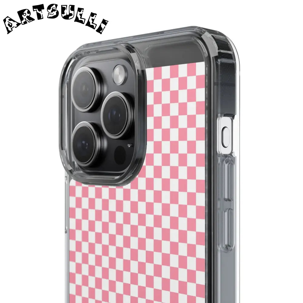 JAKKOUTTHEBXX Pink and White Checkered Clear Case for iPhone 2025