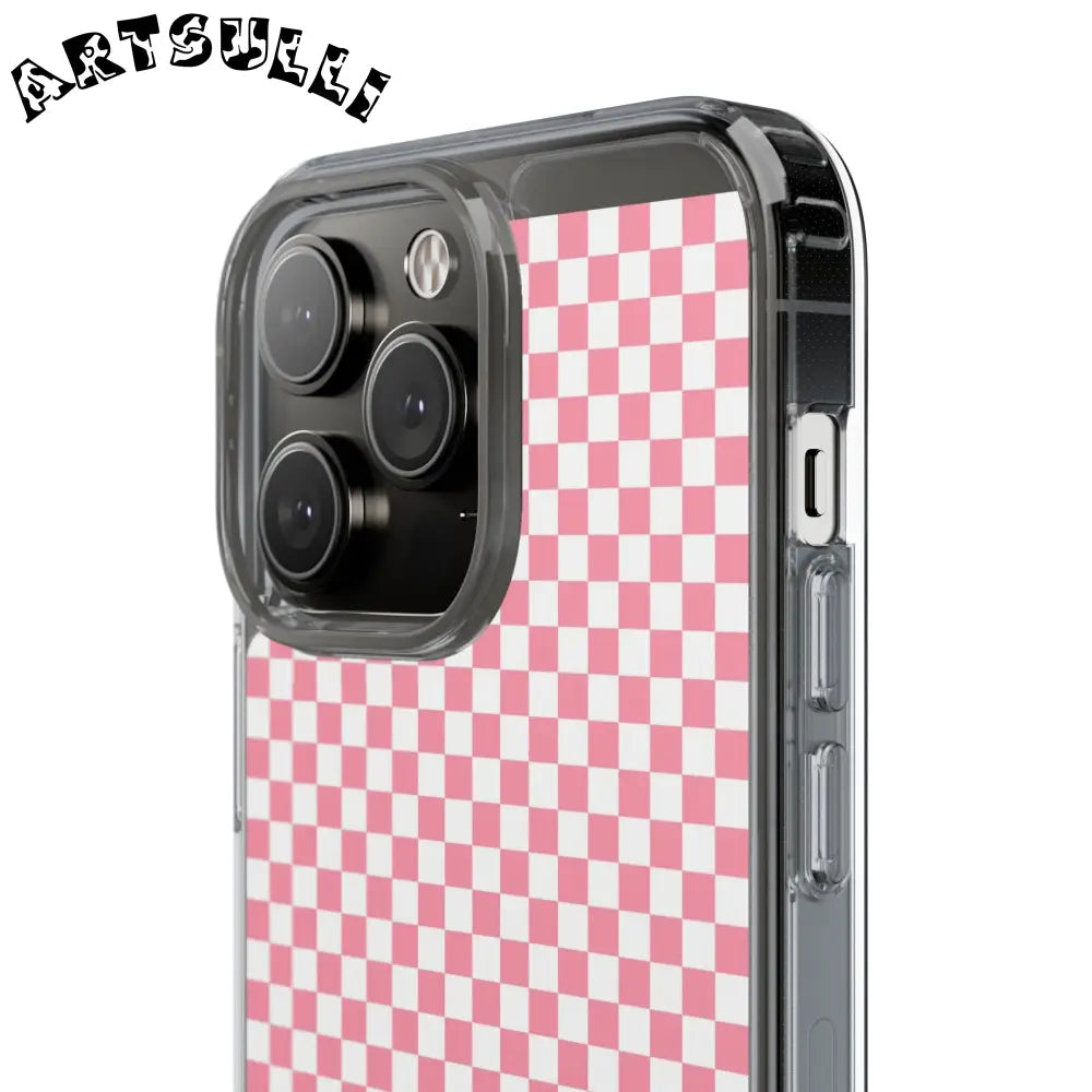 JAKKOUTTHEBXX Pink and White Checkered Clear Case for iPhone 2025