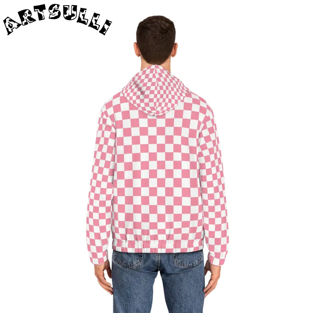 JAKKOUTTHEBXX Pink and White Checkered Full Zip Hoodie 2025