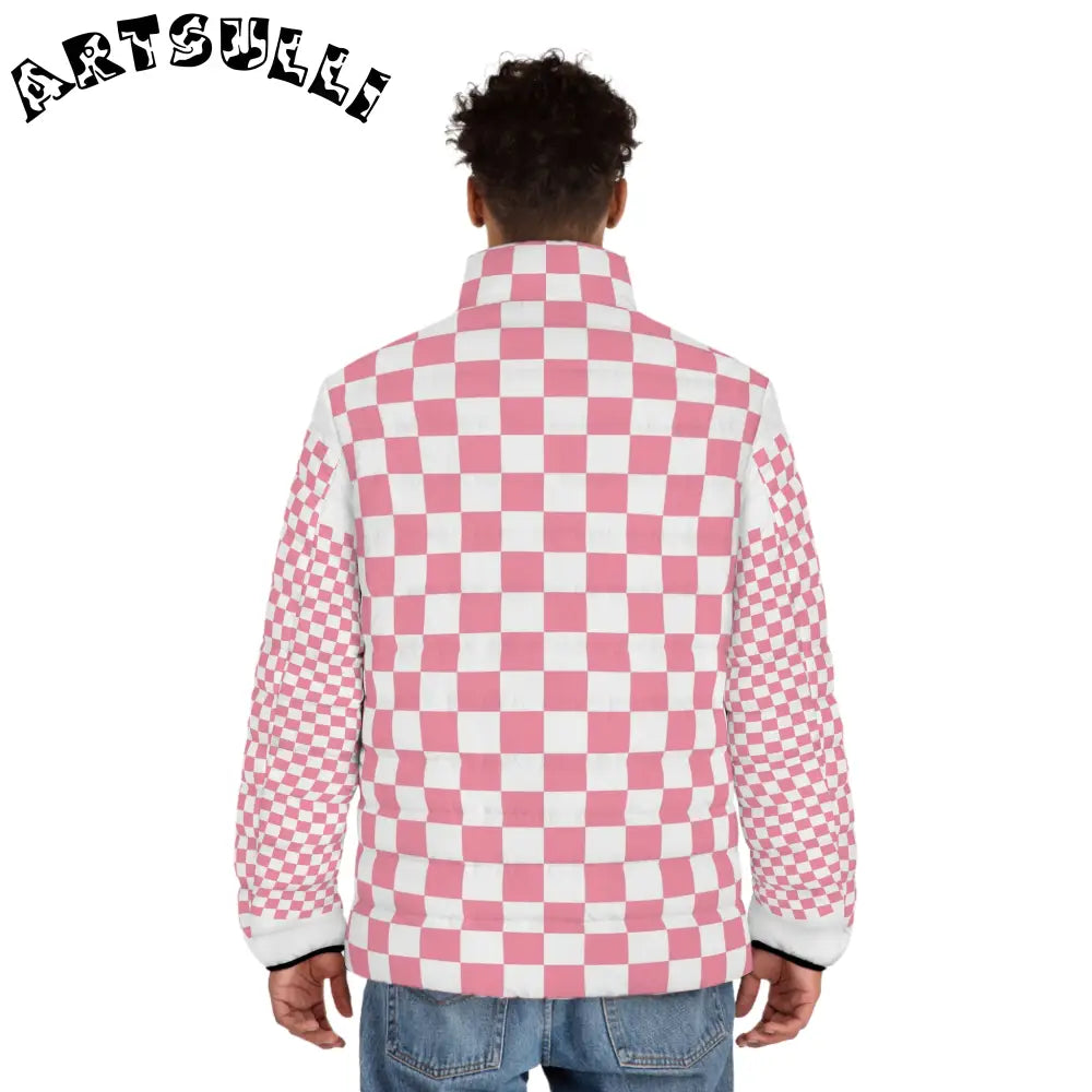 JAKKOUTTHEBXX Pink Checkerboard Fleece Puffer Jacket 2025