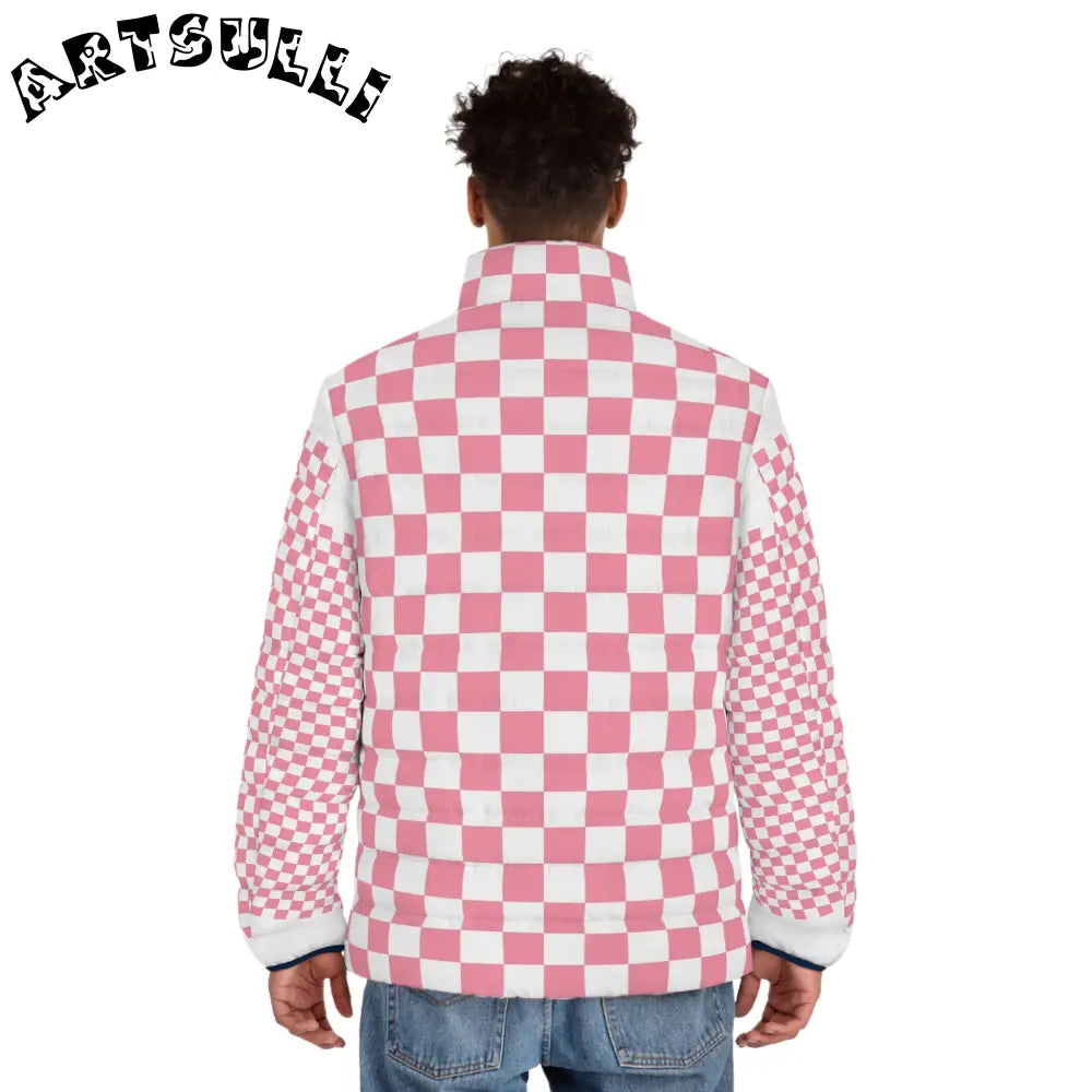 JAKKOUTTHEBXX Pink Checkerboard Fleece Puffer Jacket 2025