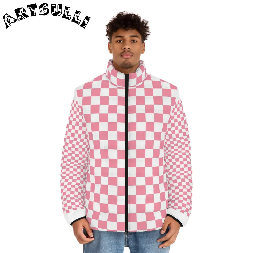 JAKKOUTTHEBXX Pink Checkerboard Fleece Puffer Jacket 2025
